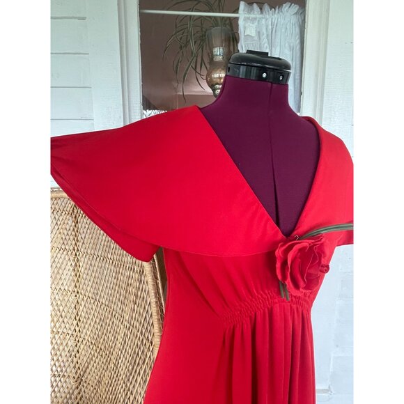 Vintage 1970s Red Maxi Dress Butterfly wing sleeves attached Rose - Picture 6 of 15